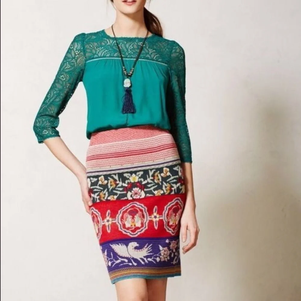 anthro | moulinette soeurs lace cloaked emerald green blouse 2 petite